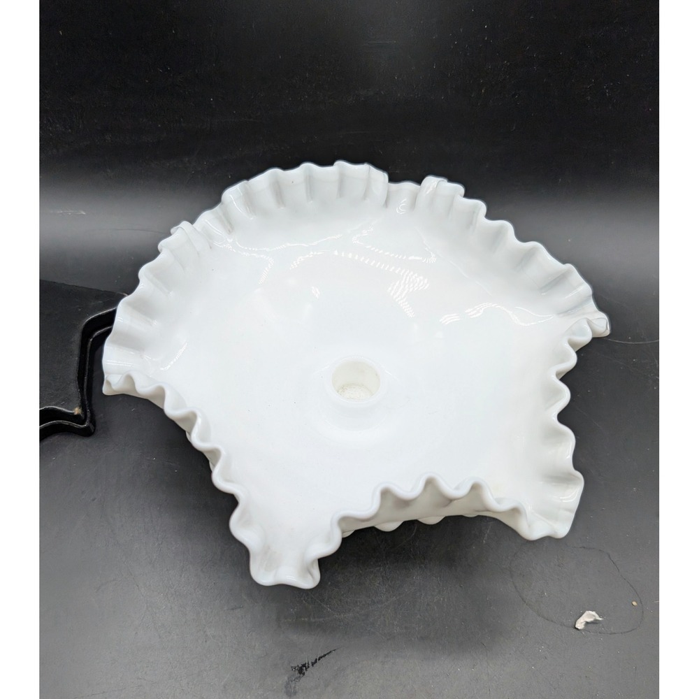 Fenton Milk Glass Hobnail Compote Bowl Ruffled Edge White Pedestal Vintage Dish